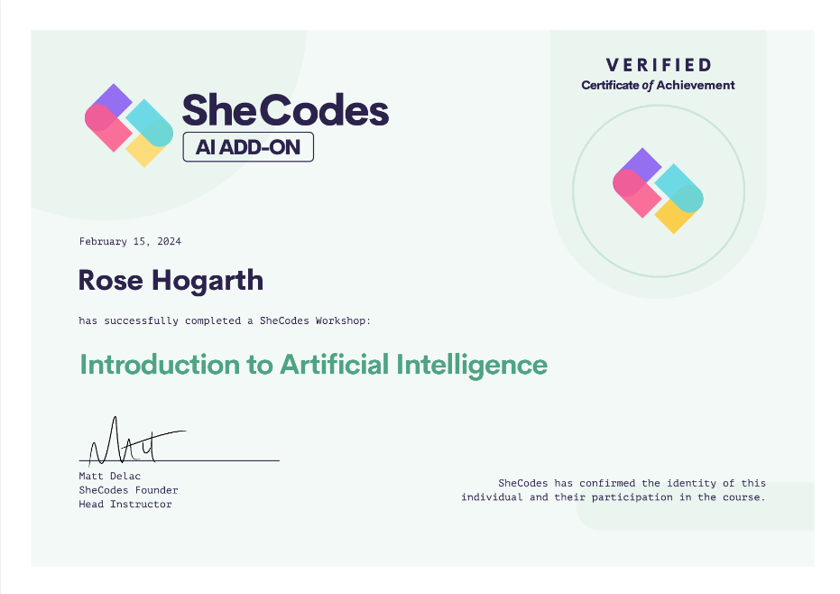 rose-hogarth-certificate-shecodes-artifical-intelligence